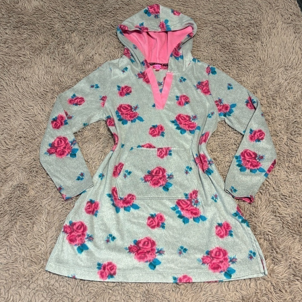 Betsey Johnson Women Gray Floral Soft Fleece Tunic Sleep Dress